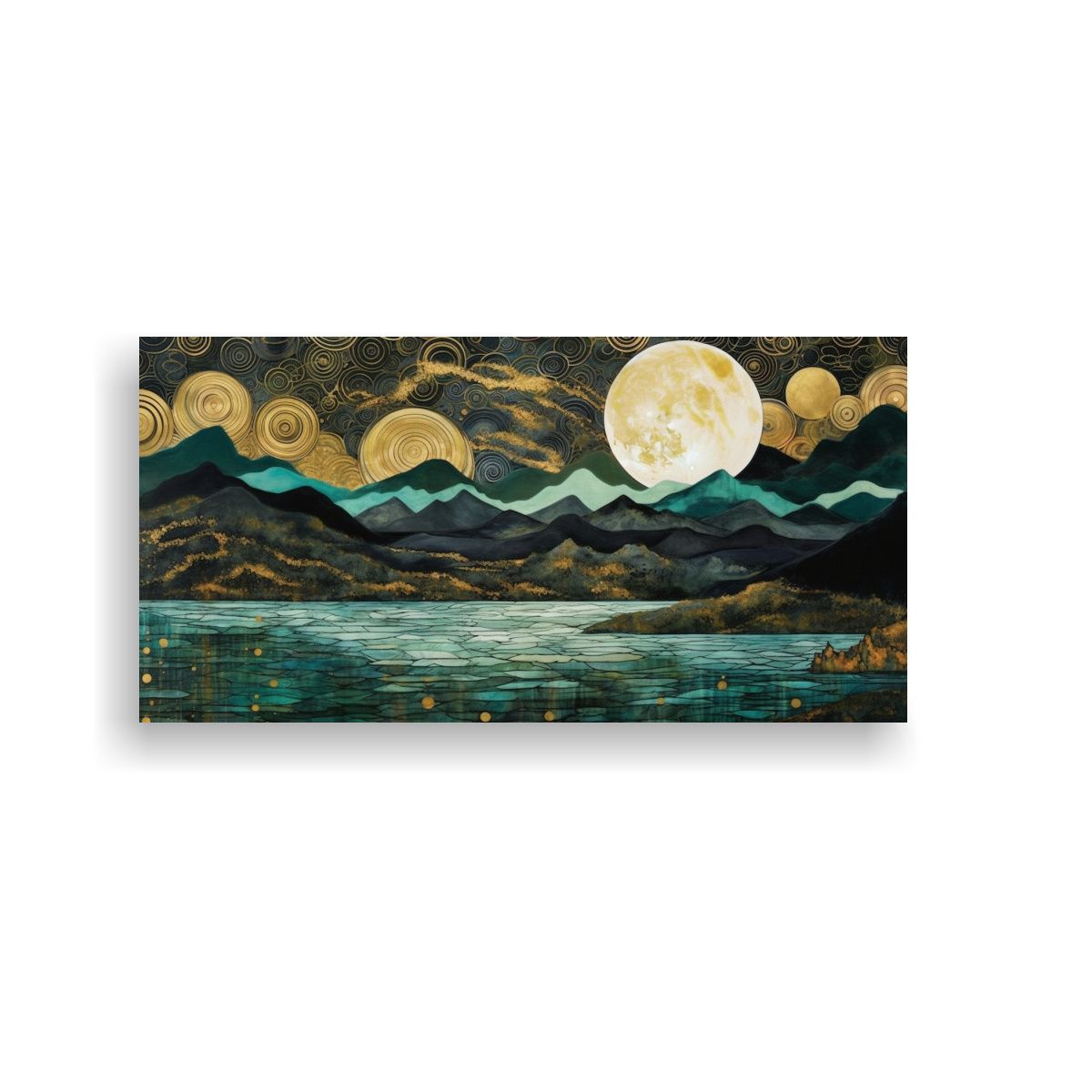 GENERICO - Pintura Lienzo Abstracción Luna Montañas 80x40 Cm