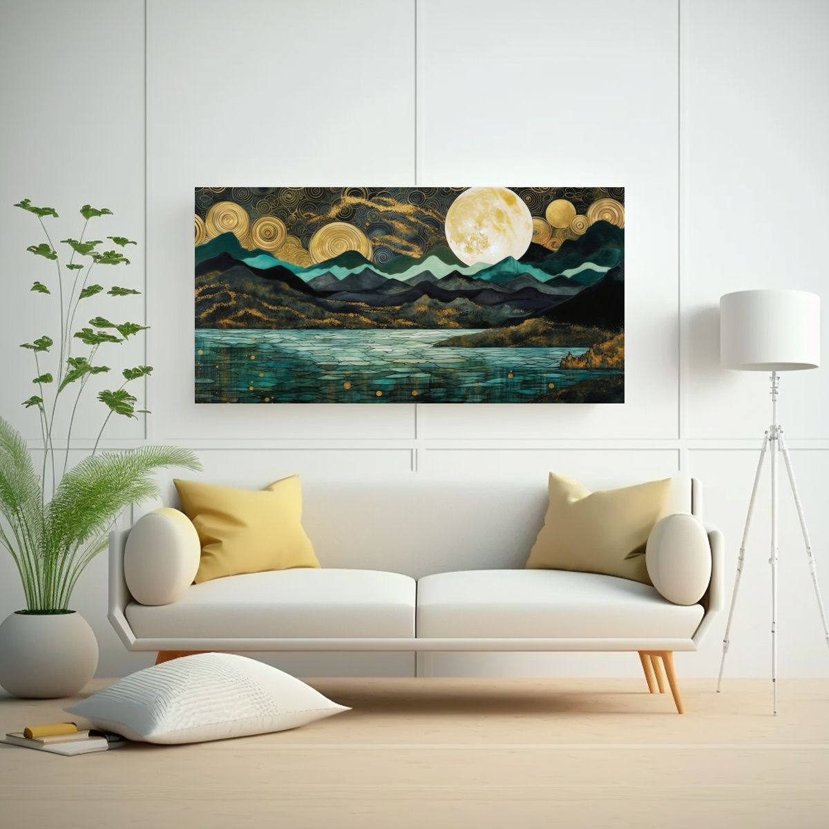 GENERICO - Pintura Lienzo Abstracción Luna Montañas 80x40 Cm