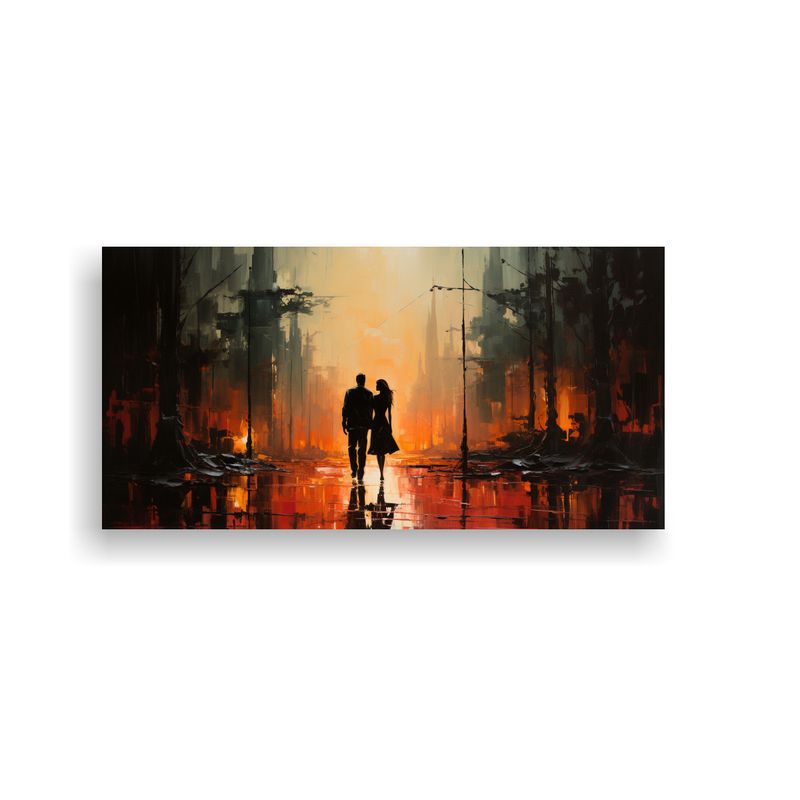 GENERICO - Cuadro De Personas Caminando Bajo La Lluvia 100x50 Cm