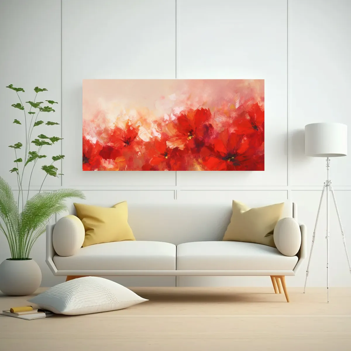 GENERICO - Impresionista Diseño Floral Abstracto Rojo En 60x30 Cm