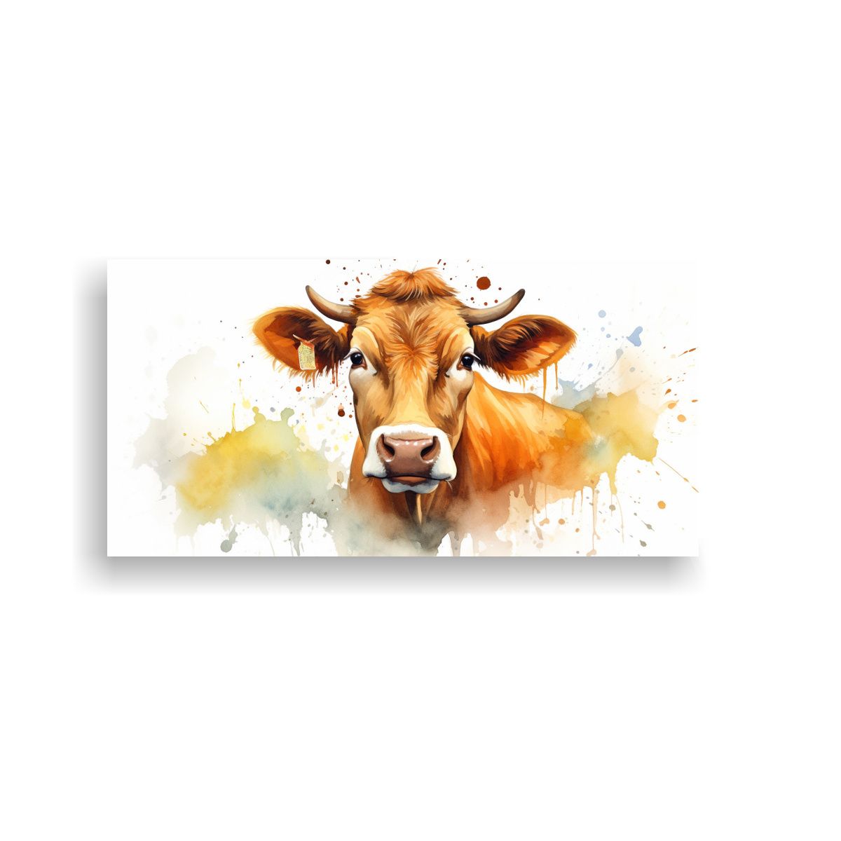 GENERICO - Cuadro De Vaca Jersey En Acuarelas Coloridas De 100x50 Cm