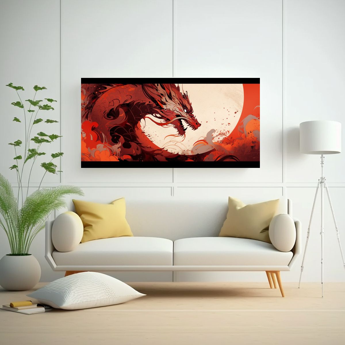 GENERICO - Cuadro Decorativo Dragon En Tonos Marrón Y Rojo 60x30 Cm