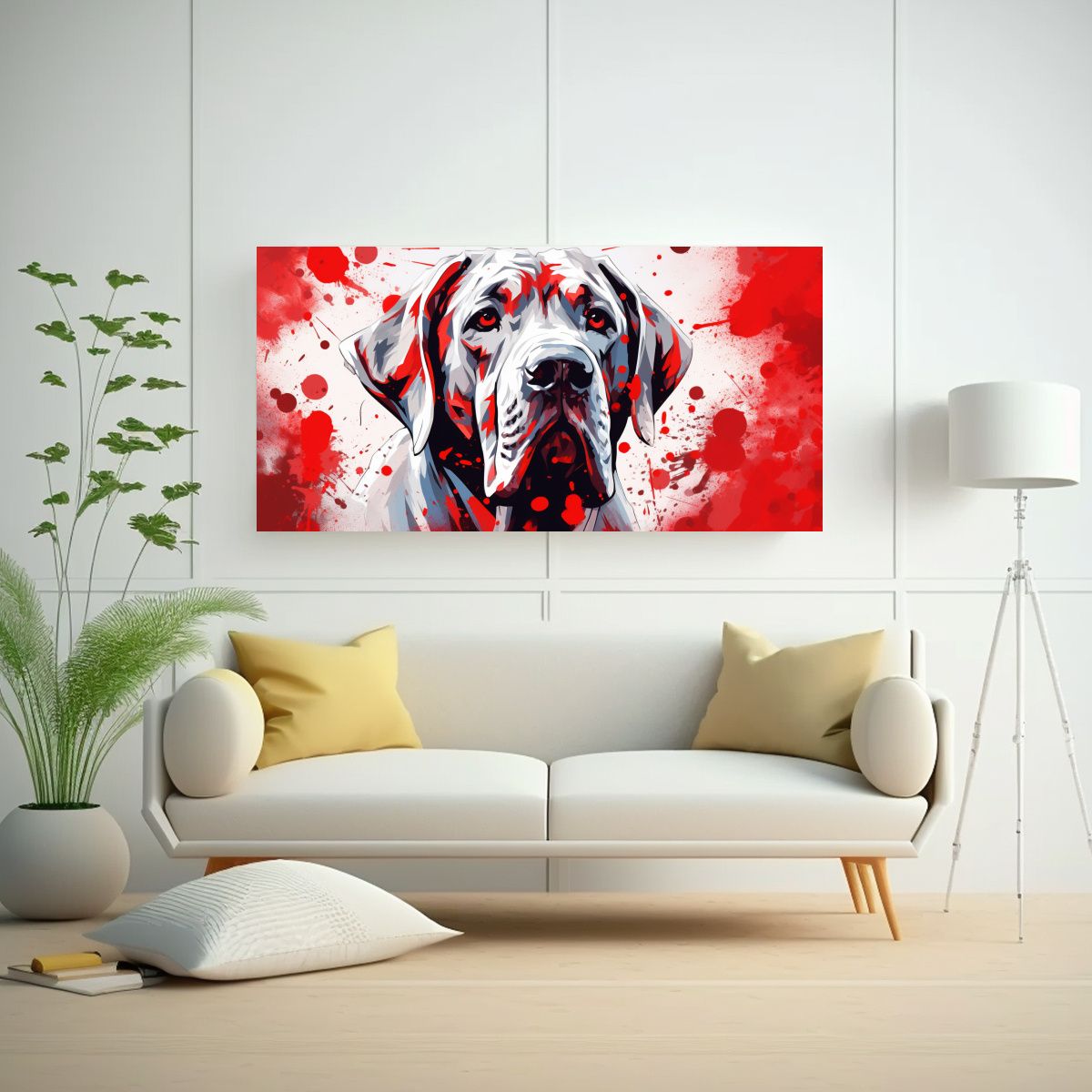 GENERICO - Cuadro Acuarela Mastín Blanco Y Rojo Arte Pop 100x50 Cm