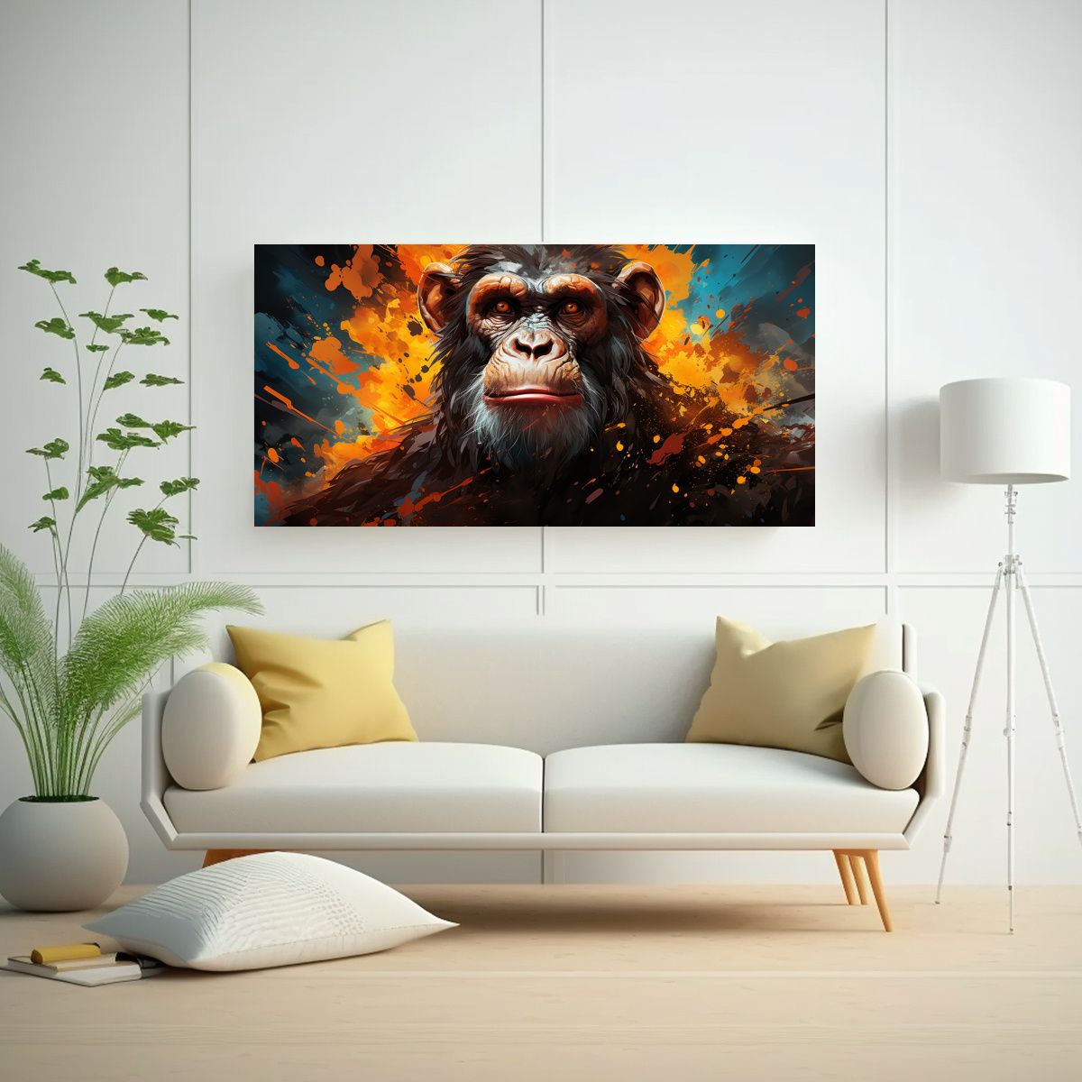 GENERICO - Cuadro Mural Moderno De Simios Y Monos En Colores 60x30 Cm