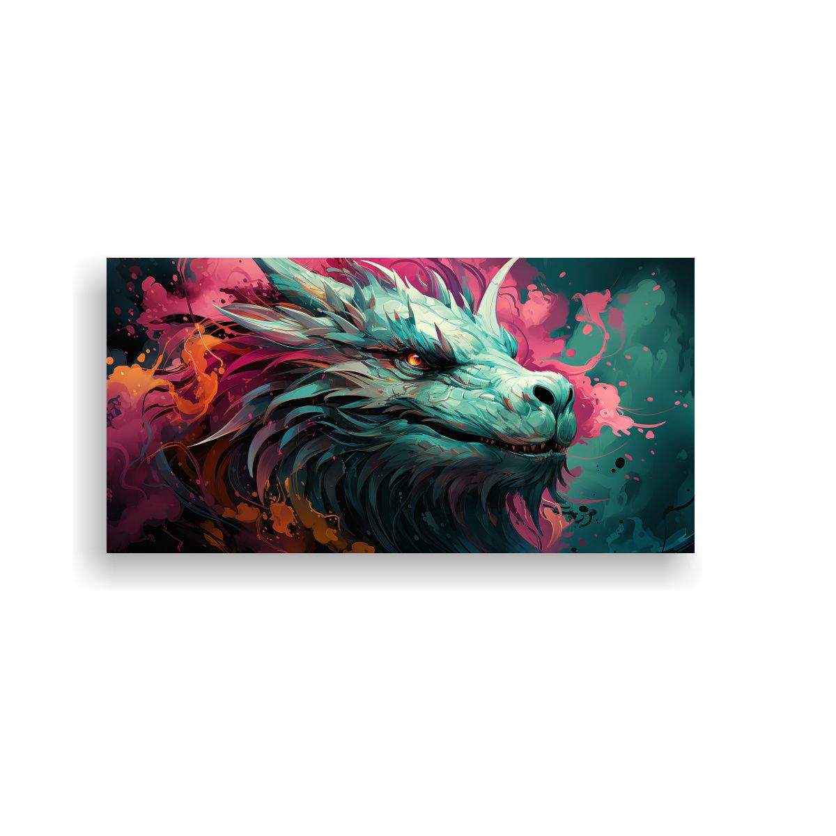 GENERICO - Pintura Decorativa De Dragón En Verde Y Rosa Con 60x30 Cm