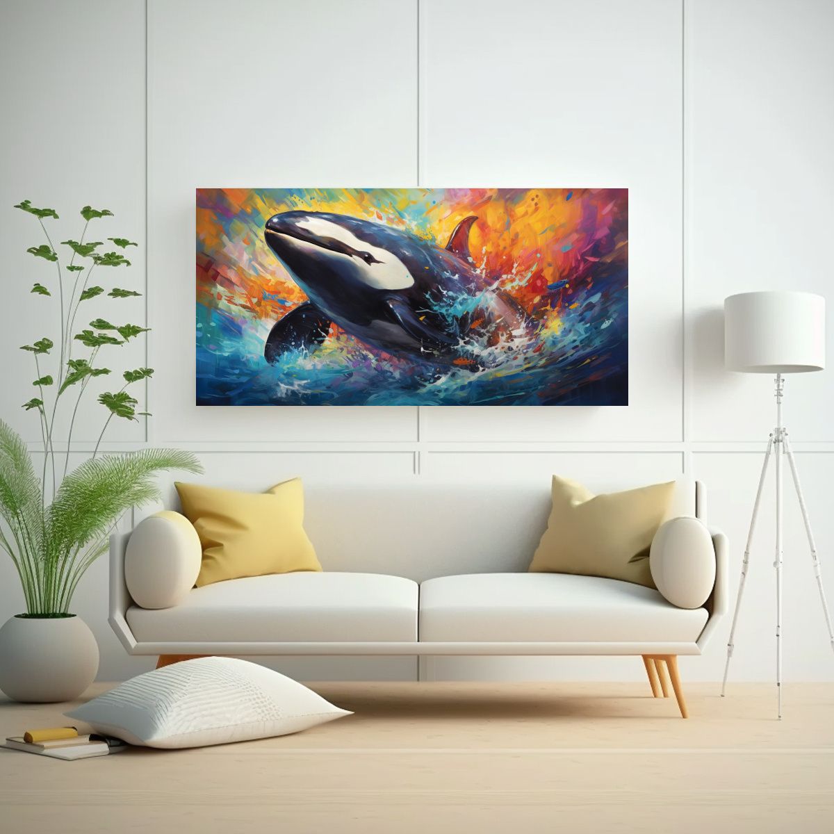 GENERICO - Lienzo Orca Ballena Estilo Pintura Estilo Óleo 80x40 Cm