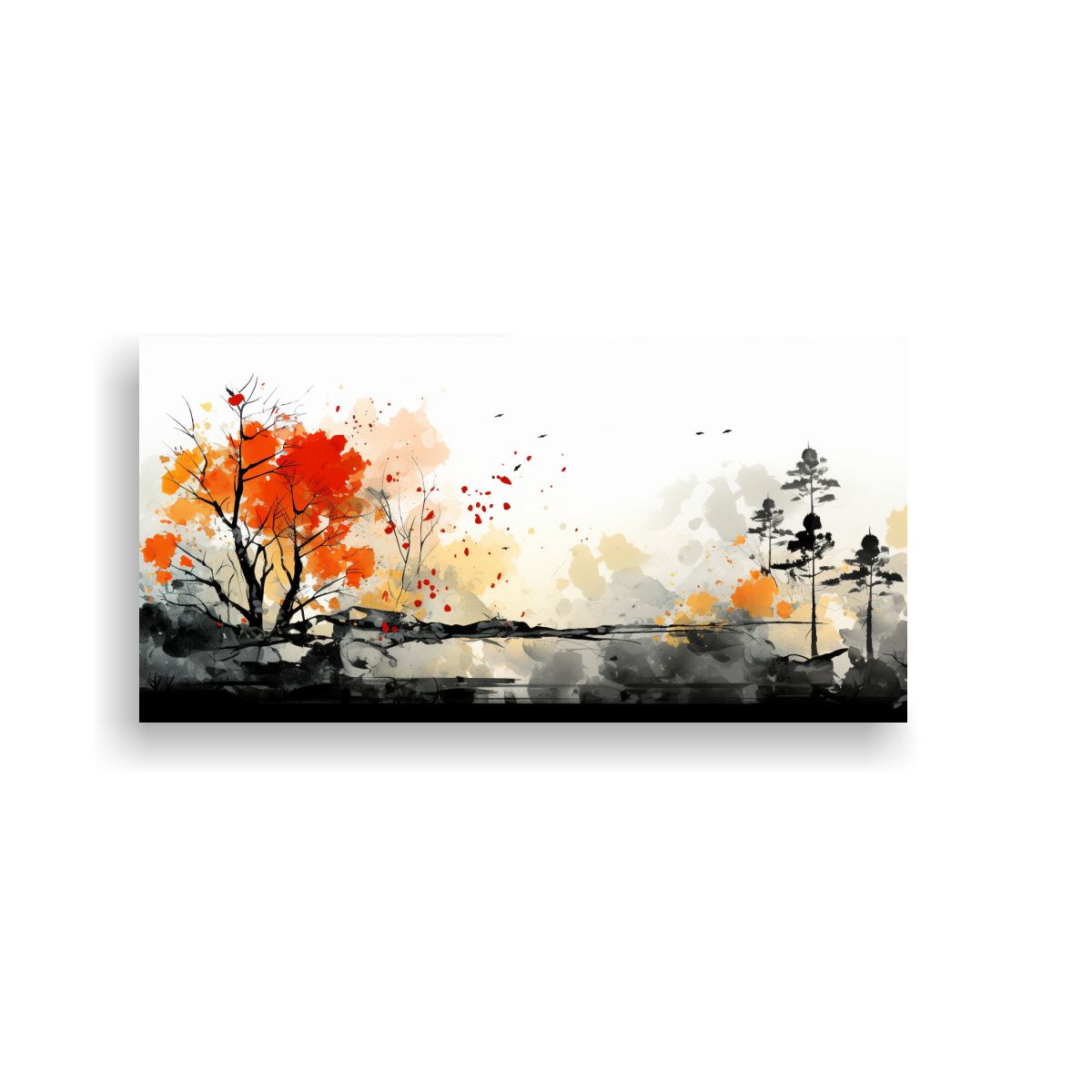 GENERICO - Paisaje Otoñal Vibrante Con Colores Negros 60x30 Cm