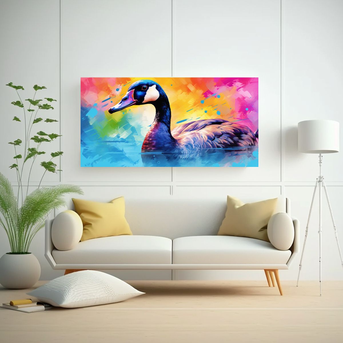 GENERICO - Cuadro Expresión Juvenil Gansos Arcoíris Y 60x30 Cm