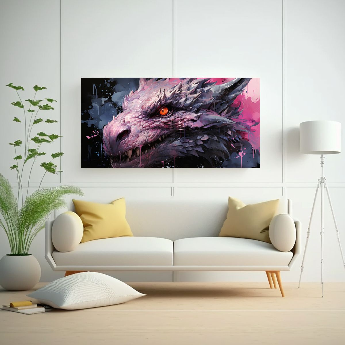 GENERICO - Cuadro Impreso Cocina Dragón Rosa Estilo Neonoir 80x40 Cm