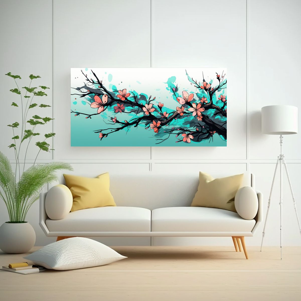 GENERICO - Paisaje Turquesa Con Árbol En Estilo Neonoir Y 60x30 Cm