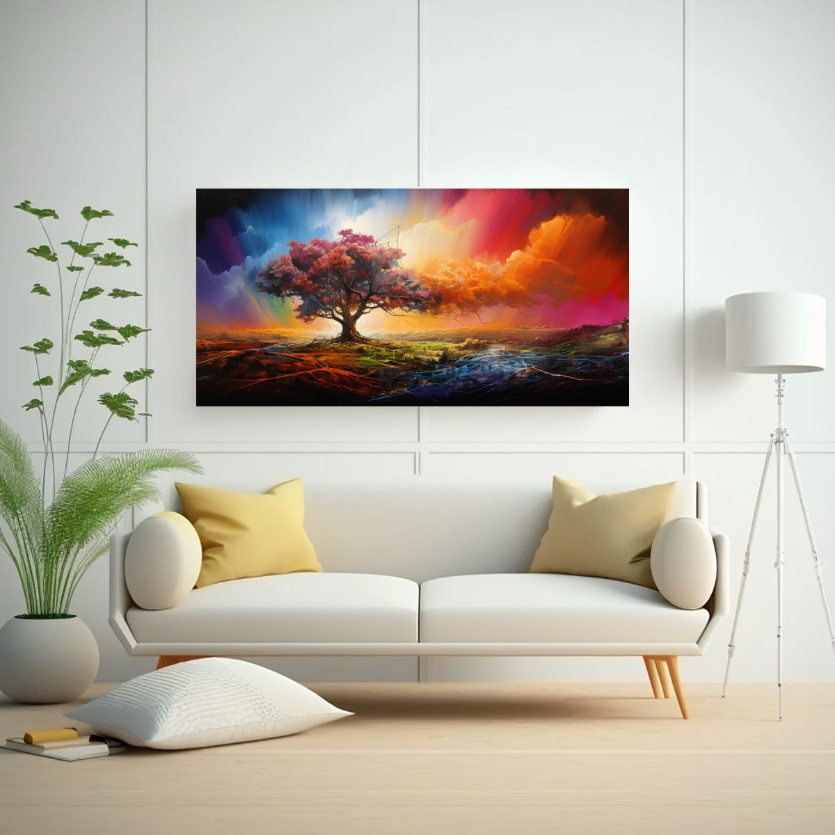 GENERICO - Pintura Abstracta De Paisaje Con Arcoíris Y 100x50 Cm