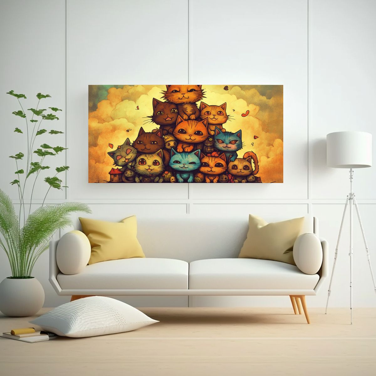 GENERICO - Cuadro Decorativo Gatos Posados En Pila Mirando 100x50 Cm