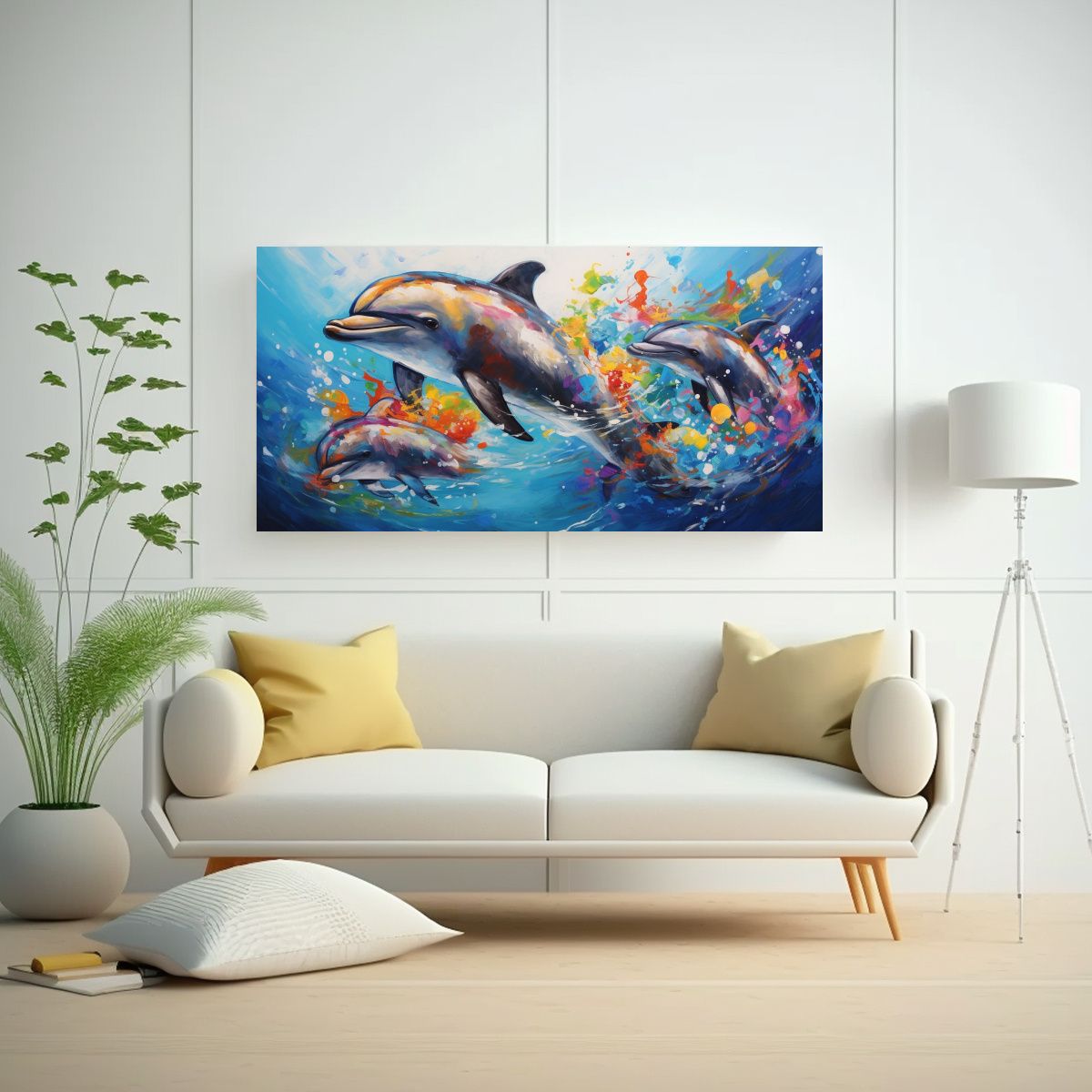 GENERICO - Delfines En Equilibrio Cuadro Moderno Estilo 60x30 Cm