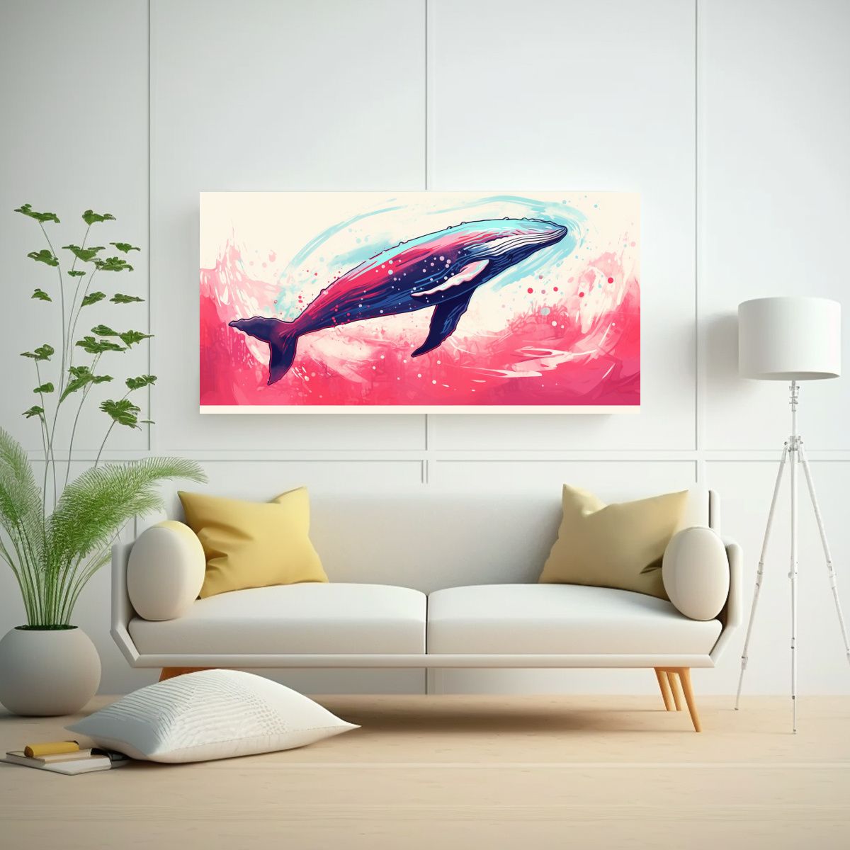 GENERICO - Cuadro Tela Ballena Nieve Colores Rubí Arte Pop 60x30 Cm