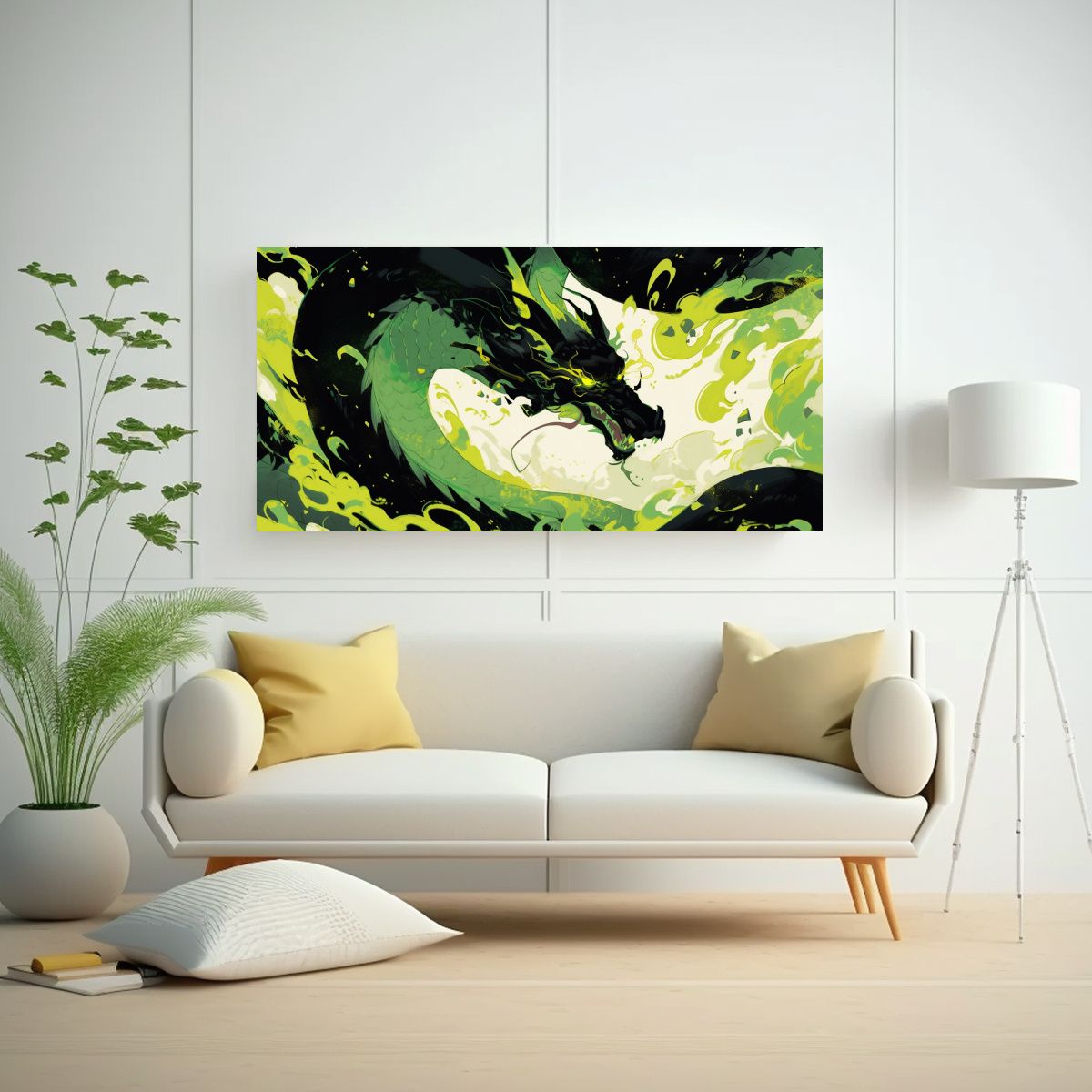 GENERICO - Pintura Inspiradora De Dragón En Verde Y Oro 80x40 Cm