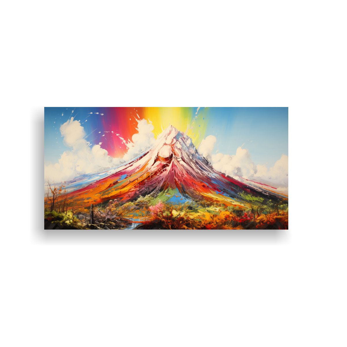 GENERICO - Pintura Abstracta De Volcán Con Arco Iris Y 100x50 Cm