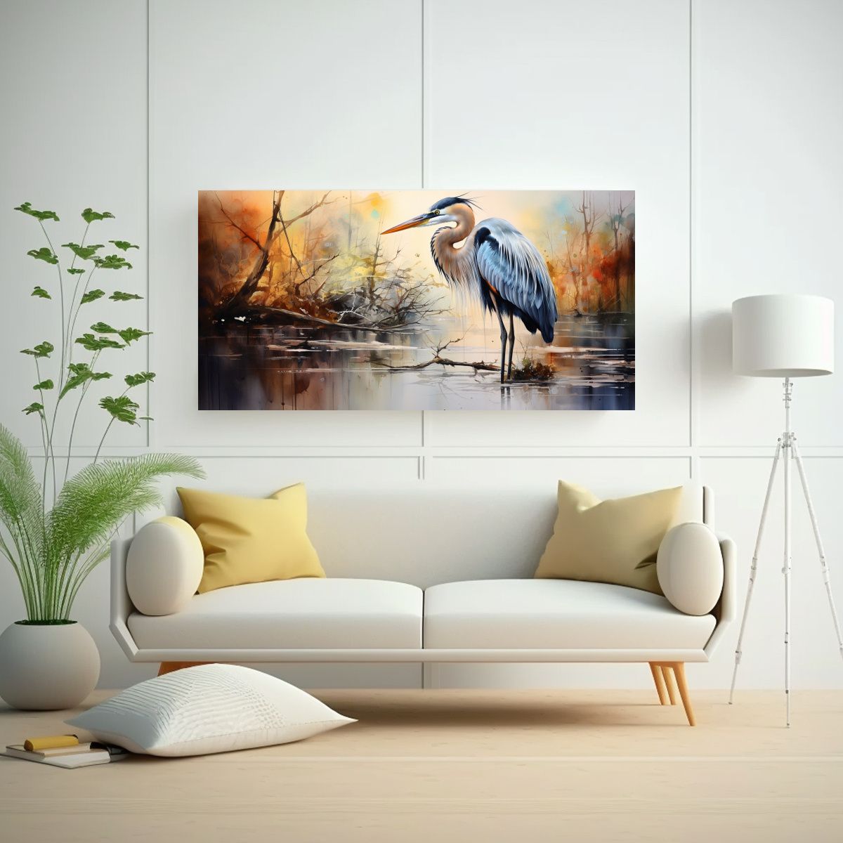 GENERICO - Lienzo De Tela Con Estilo Acuarela De Garza 100x50 Cm