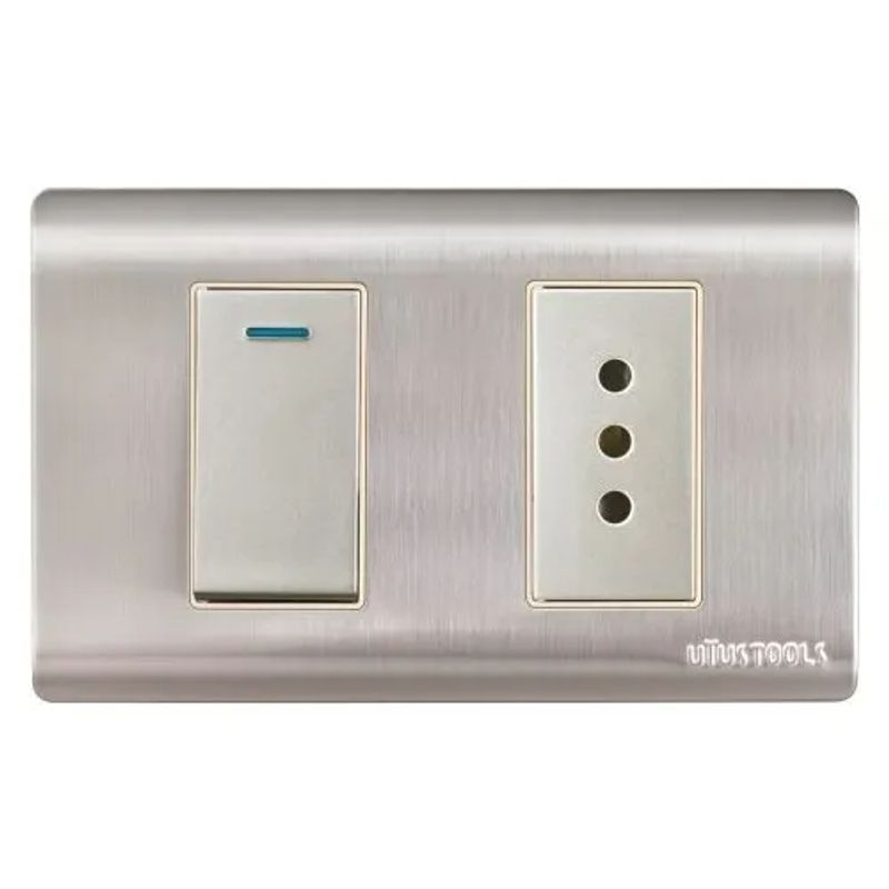 GENERICO - Tomacorriente Enchufe + Interruptor Acero Inoxidable 10a
