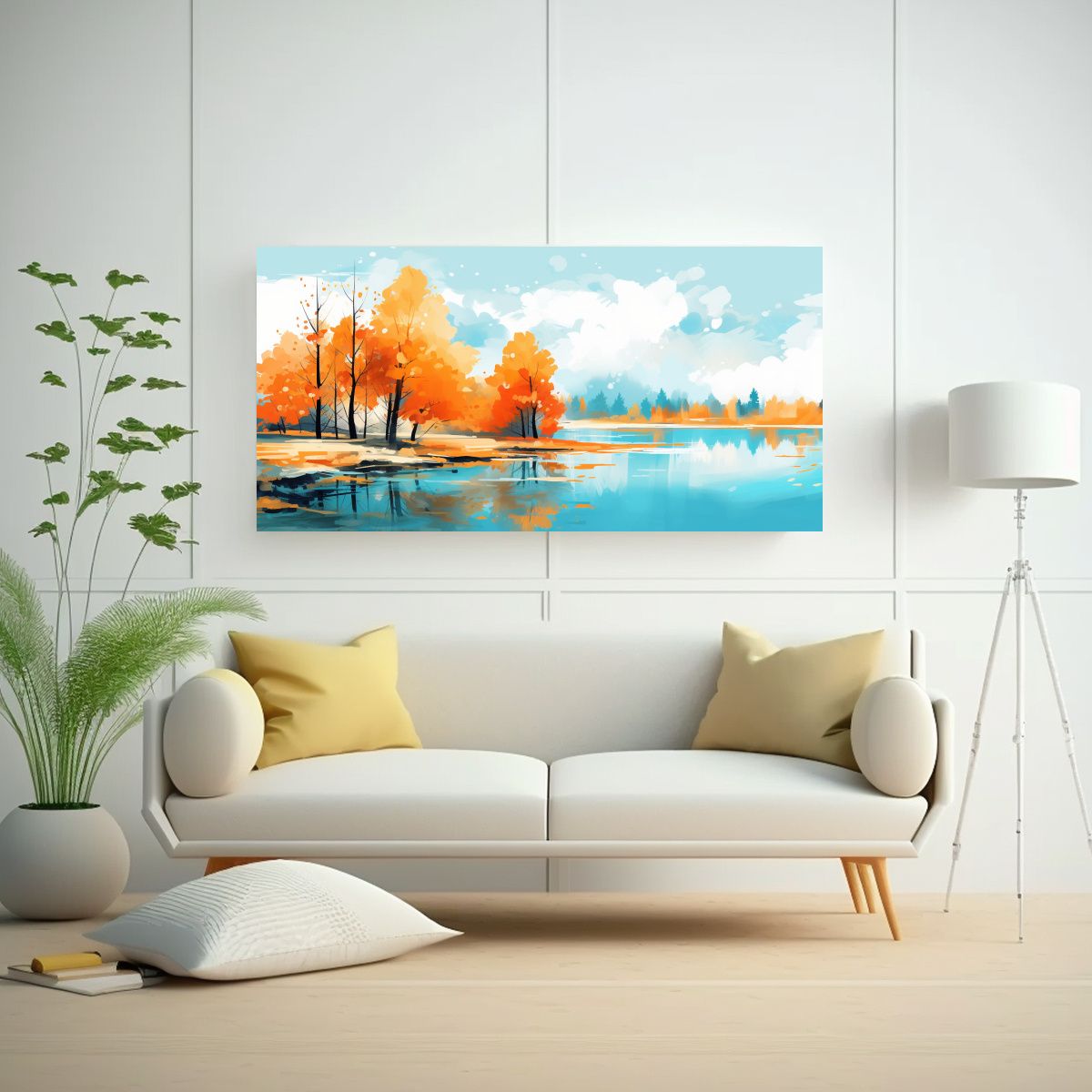 GENERICO - Paisaje Otoñal Moderno De Canva Con Colores 80x40 Cm