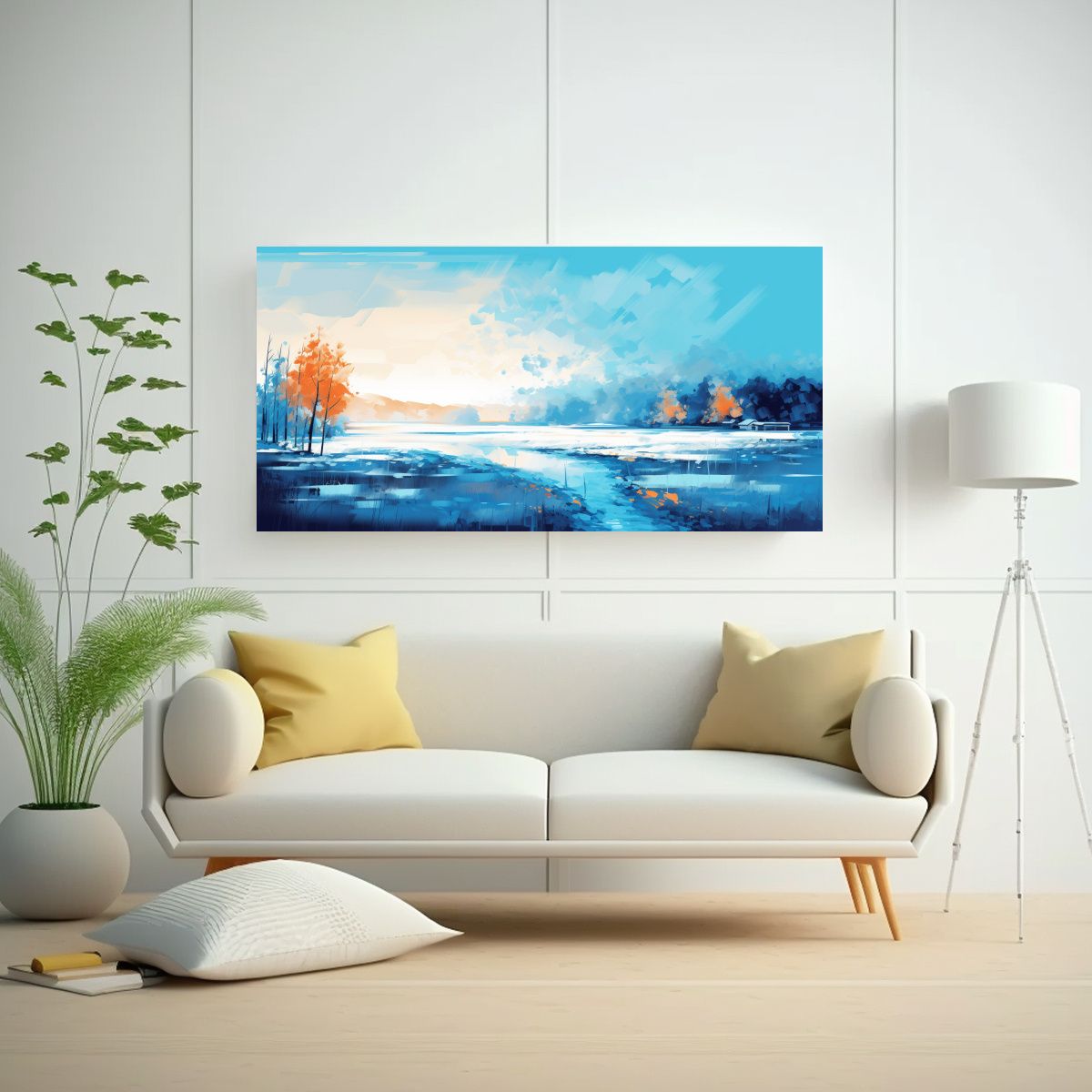 GENERICO - Paisaje Otoñal Abstracto Con Colores Azules En 100x50 Cm