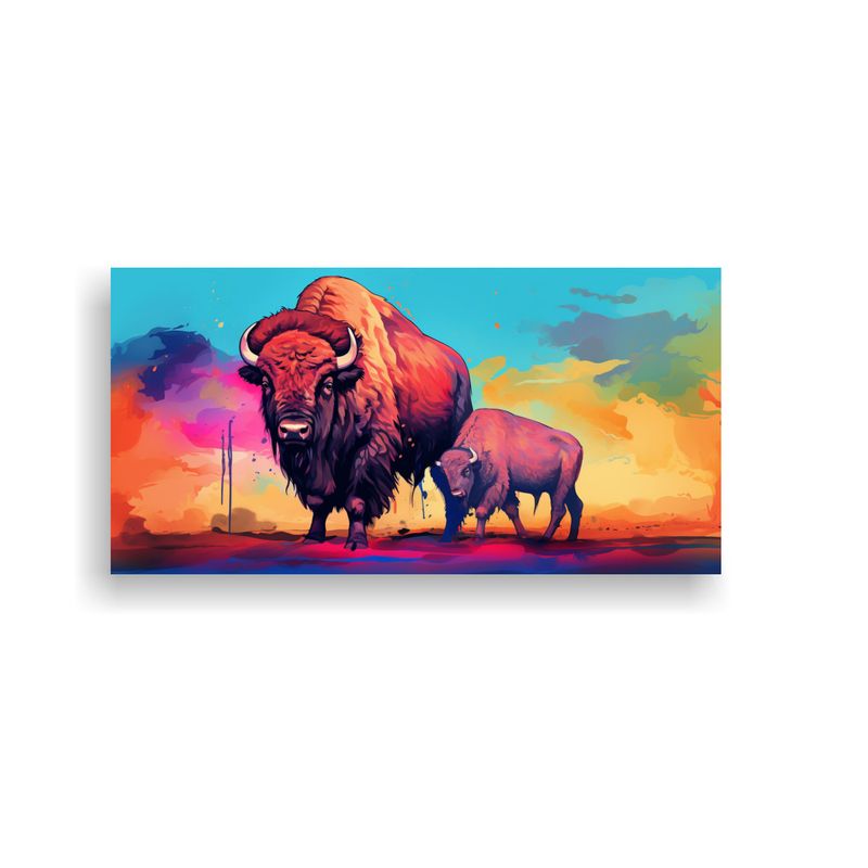 GENERICO - Pintura Acuarela Colorida Búfalo Bisonte Estilo 60x30 Cm