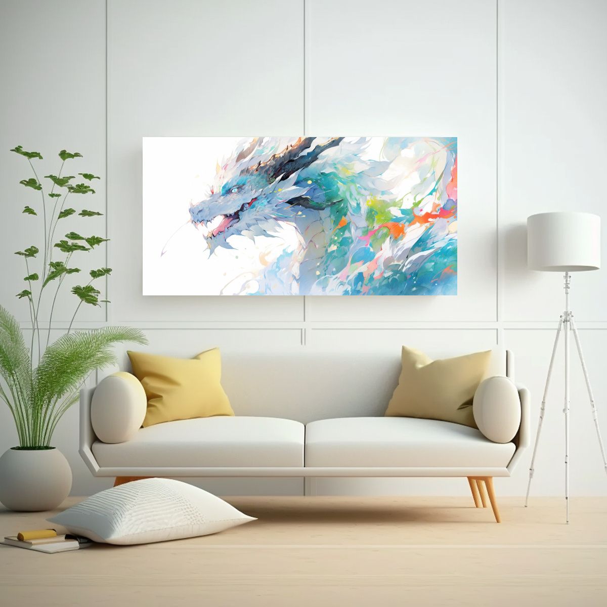 GENERICO - Tema Dragón Acuarela Colorida Estilo Pintura 21 100x50 Cm