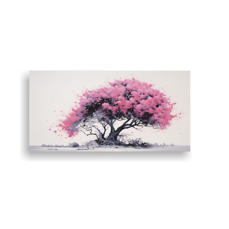 GENERICO - Cuadro De Acacia En Colores Negro Y Rosa 80x40 Cm