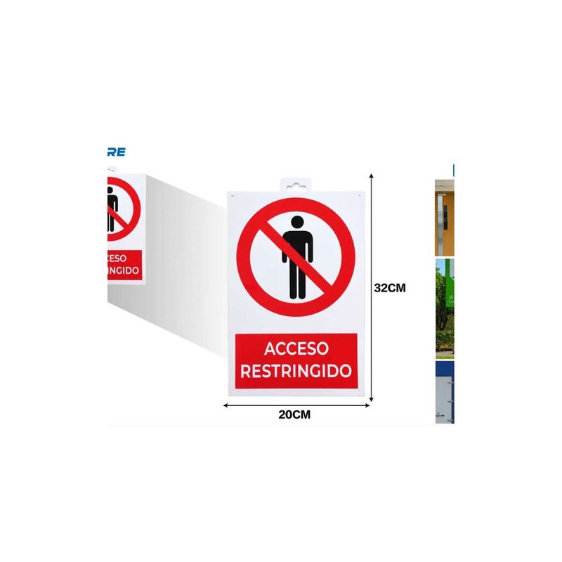 GENERICO - LETRERO DE PVC ADHESIVO ACCESO RESTRINGIDO 32X20CM