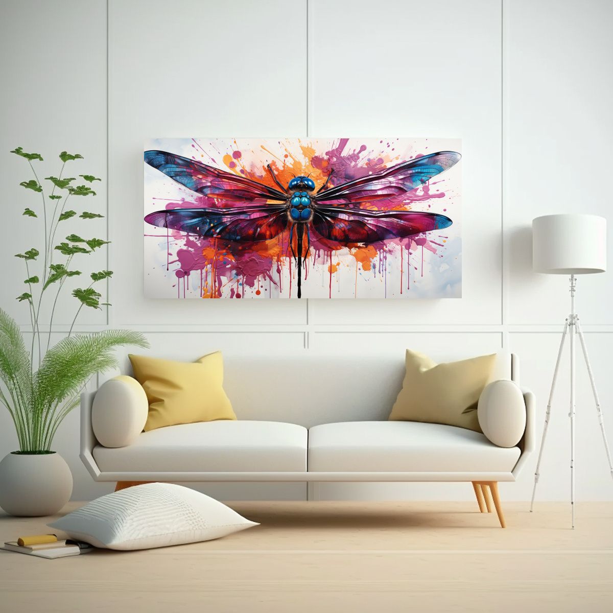 GENERICO - Cuadro Decorativo Dragonfly In Magenta Y Colores 100x50 Cm