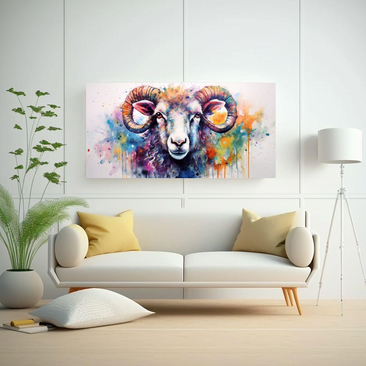 GENERICO - Lienzo De Tela Vintage Urbano Oveja Acuarela 100x50 Cm