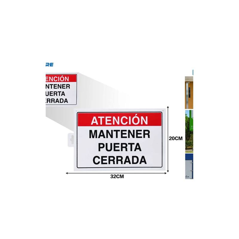 GENERICO - LETRERO DE PVC ADHESIVO MANTENER PUERTA CERRADA 32X20CM