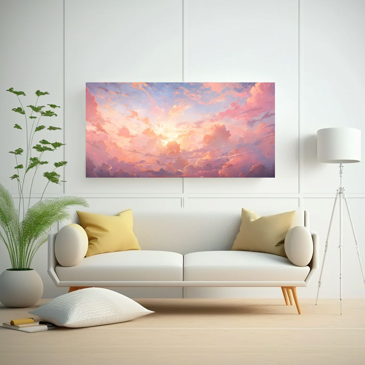 GENERICO - Pintura Abstracta Amanecer Con Colores Rosados 100x50 Cm