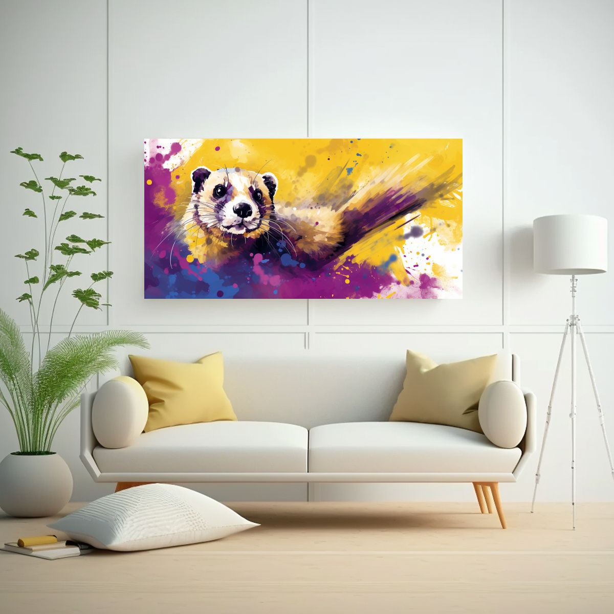 GENERICO - Cuadro Ferret Amarillo Y Morado Estilo Neo Pop Art 100x50 Cm