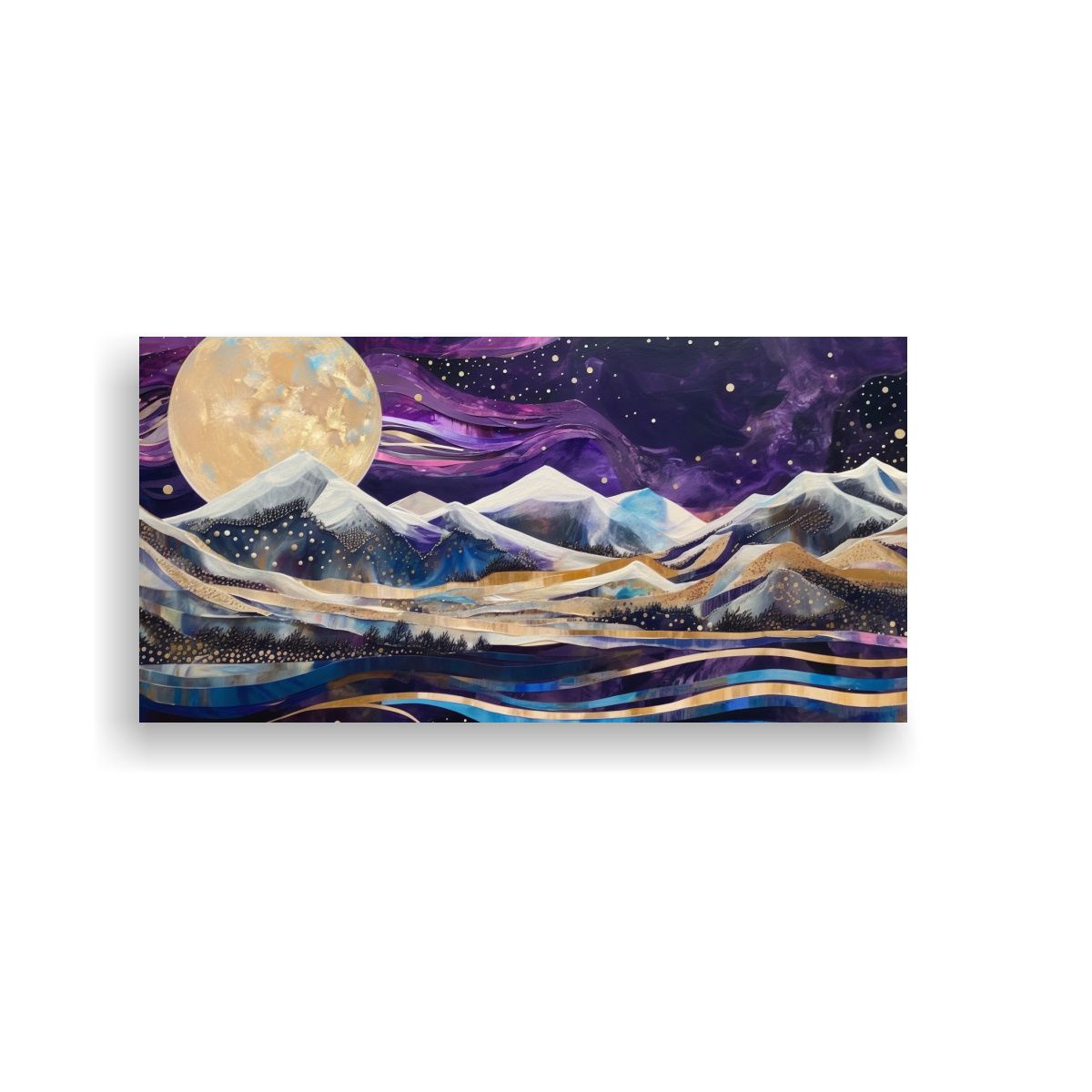 GENERICO - Pintura Paisaje Nocturno Con Luna Y Montañas 80x40 Cm