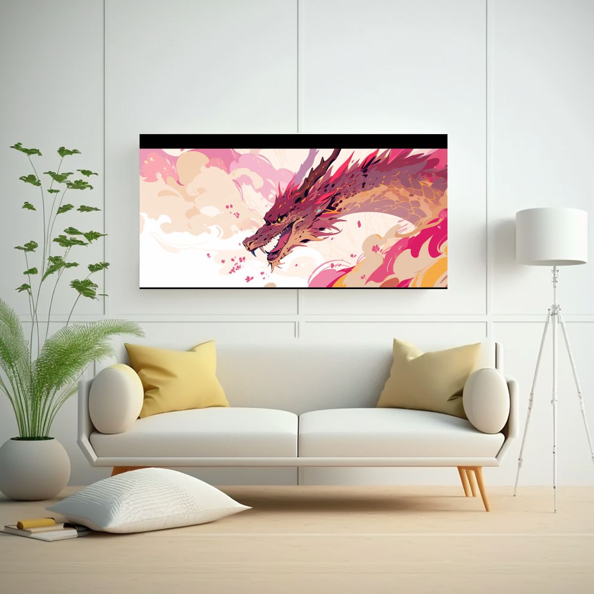 GENERICO - Cuadro Textura Fina Dragon En Marrón Y Rosa 100x50 Cm