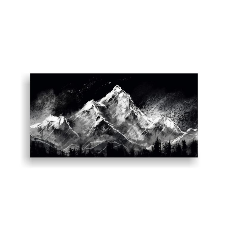 GENERICO - Cuadro Floral Negro Pintura Tinta Montaña Nieve 100x50 Cm