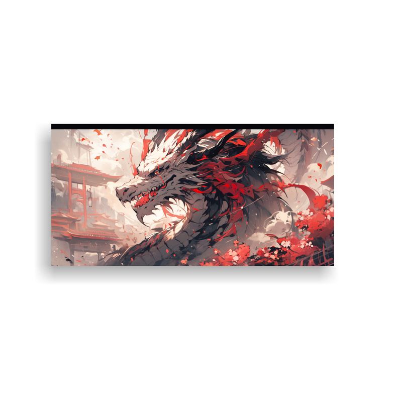 GENERICO - Cuadro Luminoso Dragón Blanco Y Rojo Atmósfera 60x30 Cm