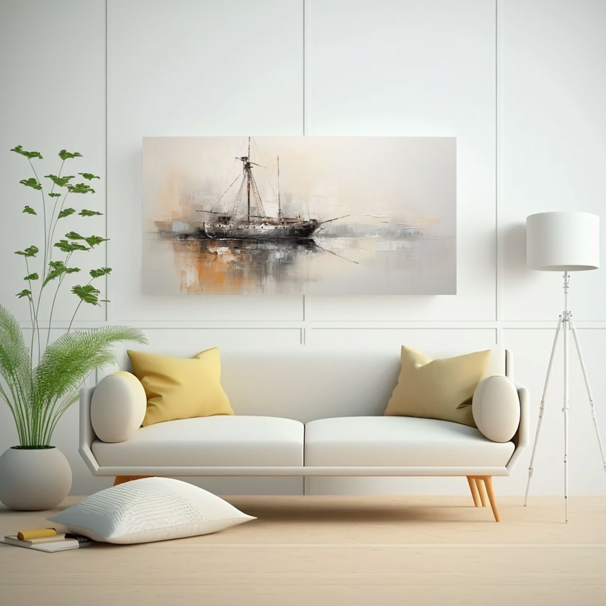 GENERICO - Pintura Abstracta De Barco En Blanco Y Negro Arte 60x30 Cm