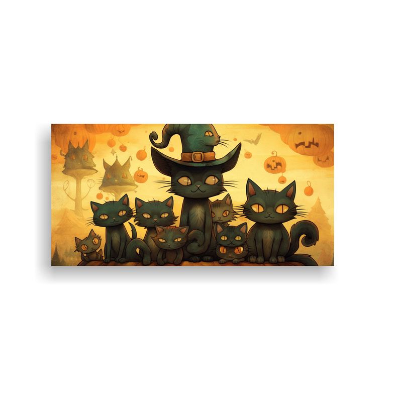GENERICO - Cuadro Decorativo Gatos Negros En Pila Mirando A 60x30 Cm