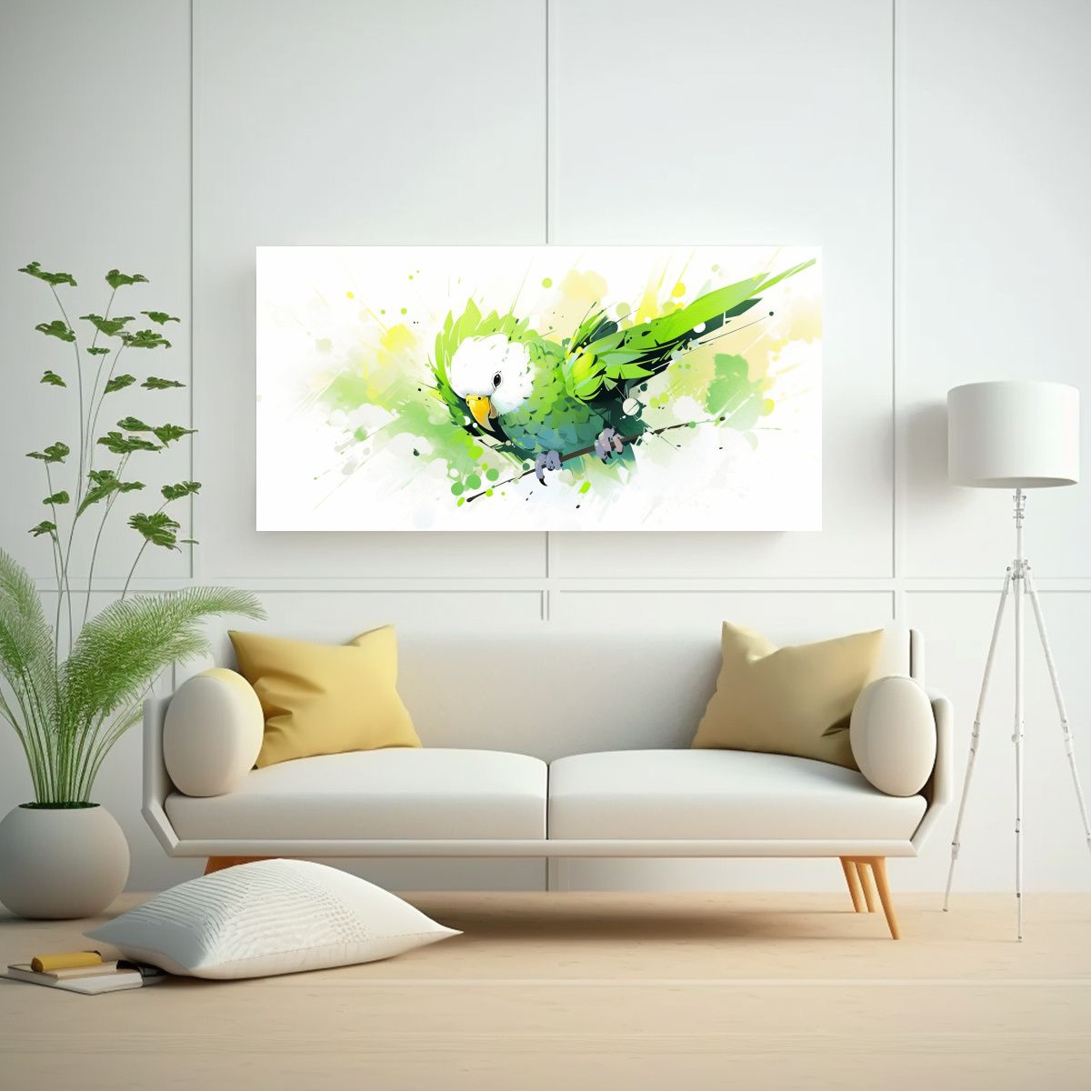 GENERICO - Cuadro Espectacular Loro A En Verde Y Blanco Neo 100x50 Cm