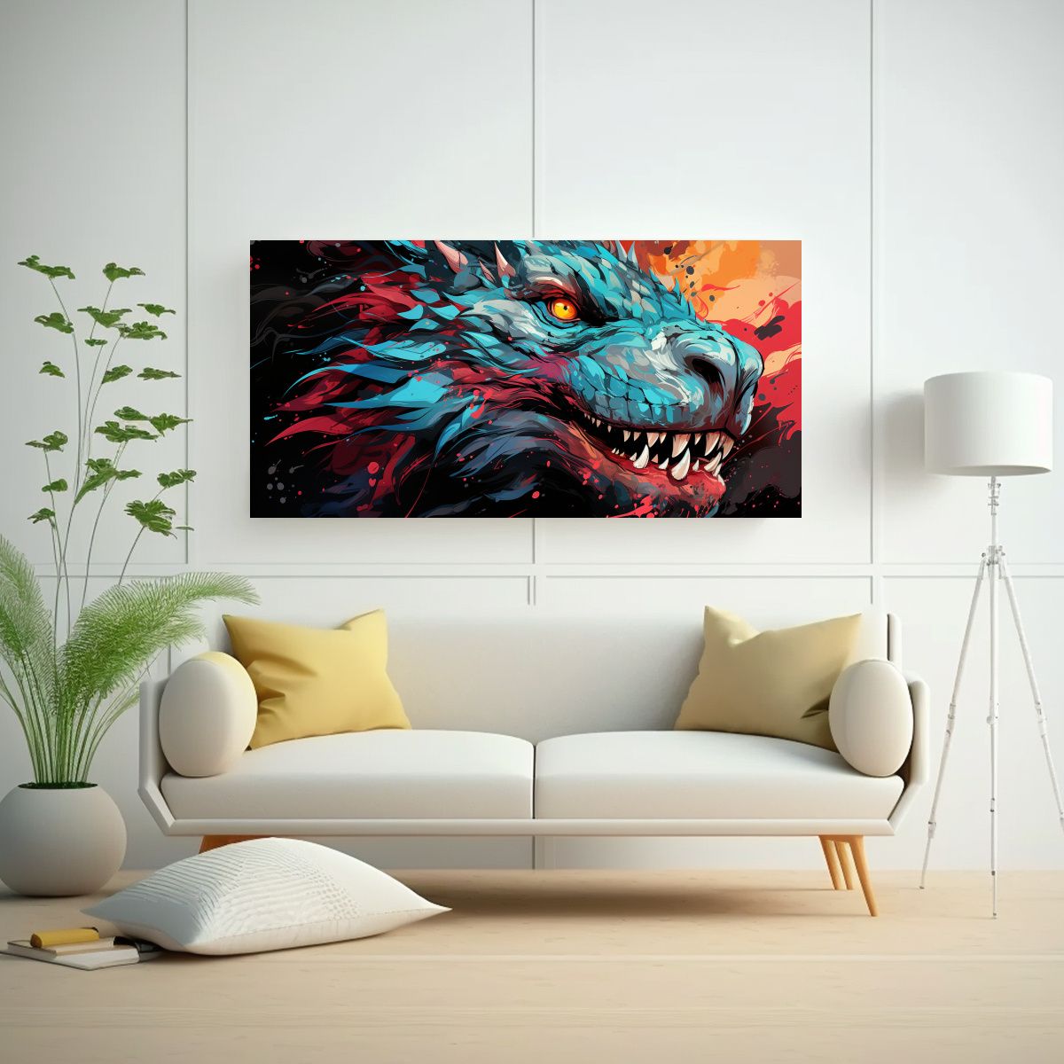 GENERICO - Cuadro Acuarela Temática Dragón En Rojo Y 100x50 Cm