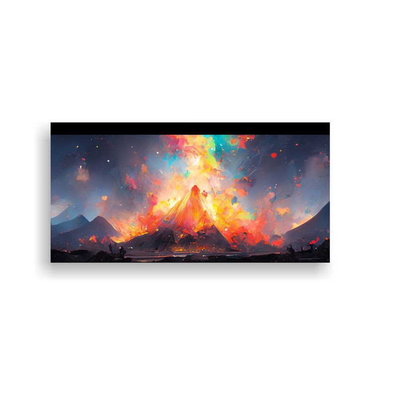 GENERICO - Cuadro Lienzo Expresión Volcán Arco Iris Negro 60x30 Cm