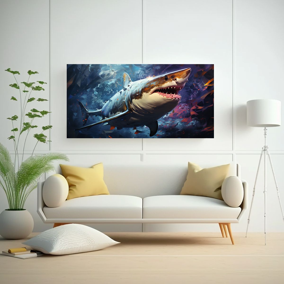 GENERICO - Cuadro En Bastidor Tema Surrealista Tiburón 100x50 Cm