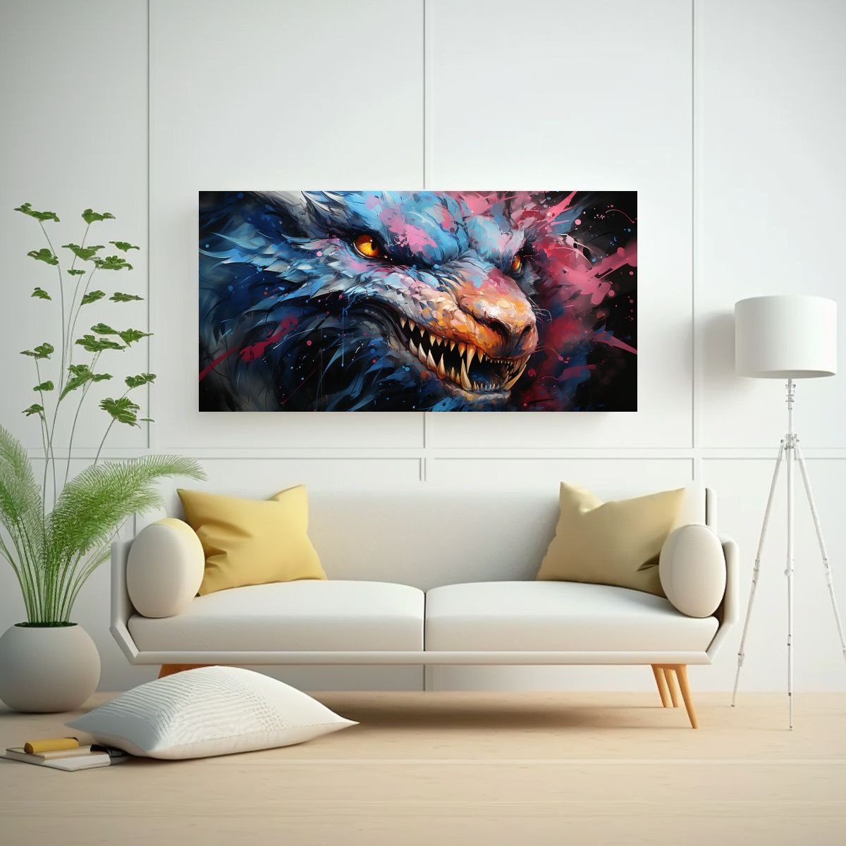 GENERICO - Pintura En Bastidor Dragón Vibrante En Azules 100x50 Cm