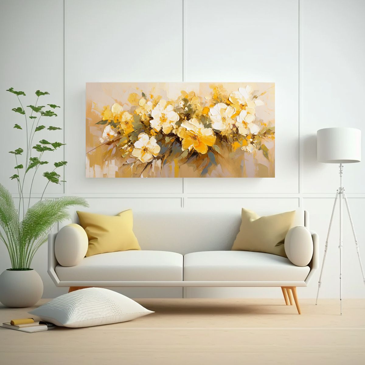 GENERICO - Pintura En Lienzo Equilibrio Amarillo Y Oro Con 60x30 Cm