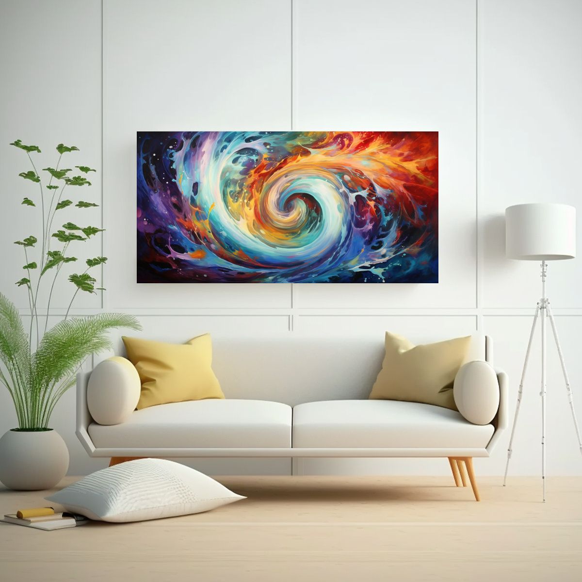 GENERICO - Cuadro Abstracto Con Dos Remolinos De Colores En 80x40 Cm