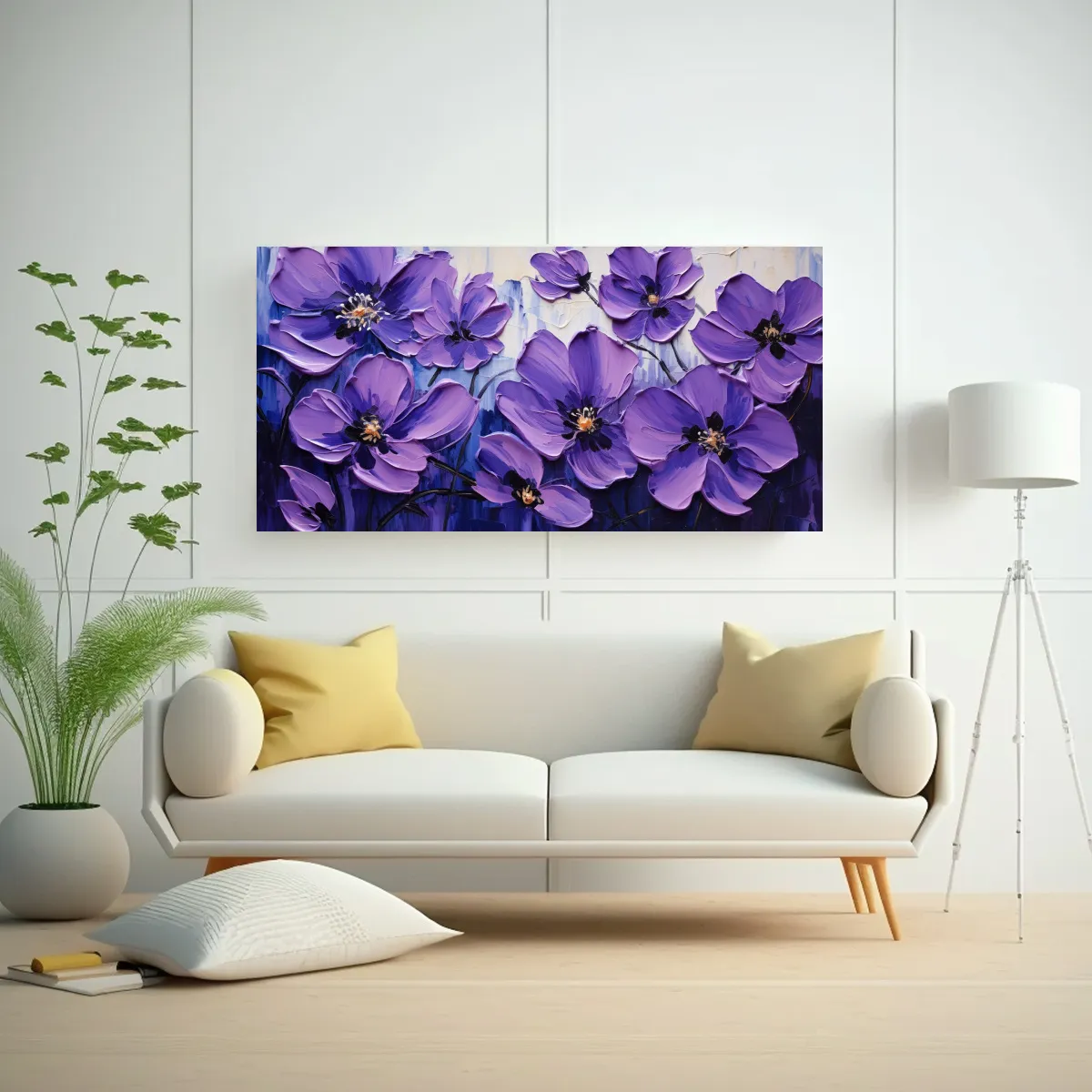 GENERICO - Imagen Mural De Arte En Lienzo Flores Púrpuras Y 60x30 Cm