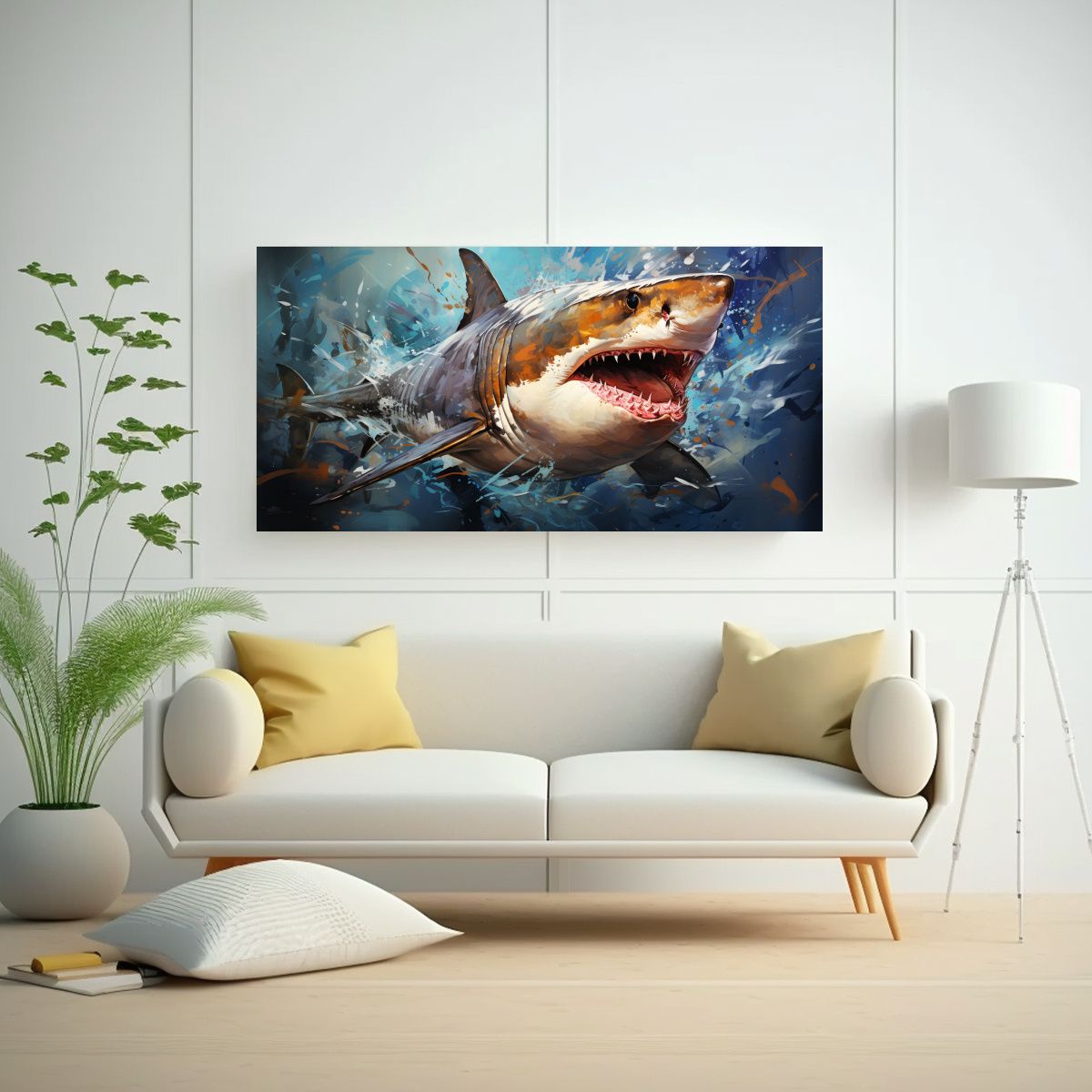 GENERICO - Cuadro De Lienzo Vintage Vida Tiburón Acuarela 100x50 Cm