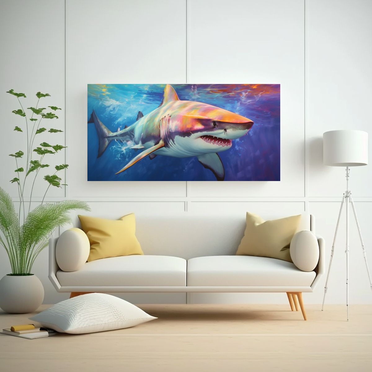 GENERICO - Cuadro Vintage De Tiburón Toro En Estilo Pintura 80x40 Cm