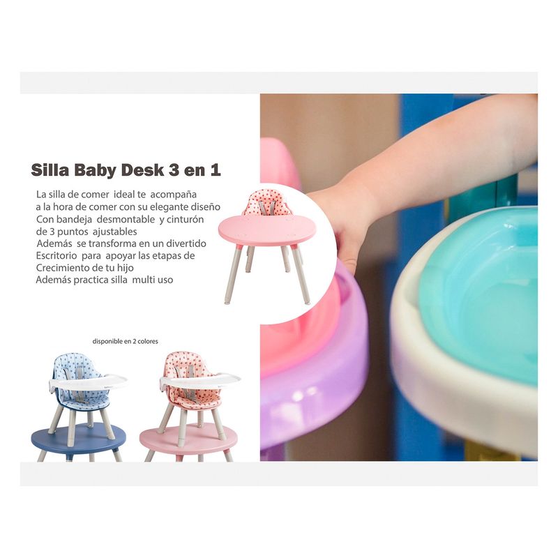 BEBESIT - Silla de Comer Baby Desk 4 en 1 Rosado Bebesit